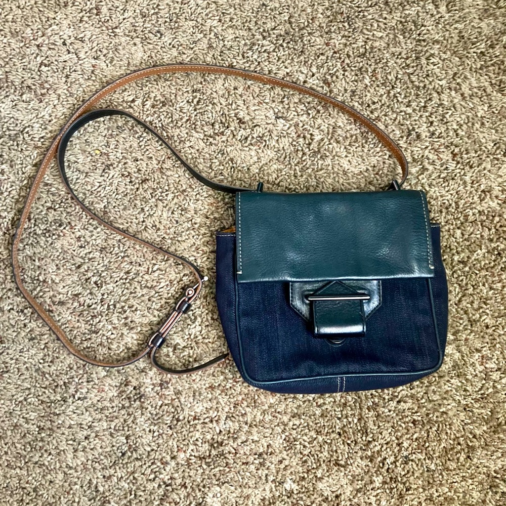 Reed Krakoff Leather Trimmed Denim Crossbody Shoulder bag